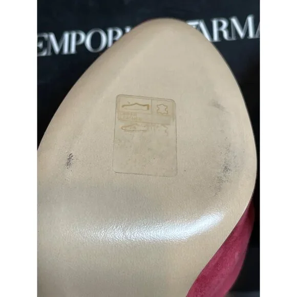 Authentic Emporio Armani Women's Dark Pink Suede Peep Toe High Heel Sz 38 - Picture 8 of 10